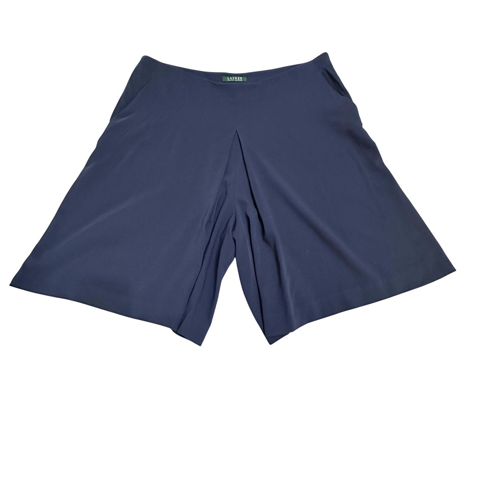Lauren Ralph Lauren Pleated Wide Leg Culotte Shorts Navy Blue Quiet Luxury Sz 16